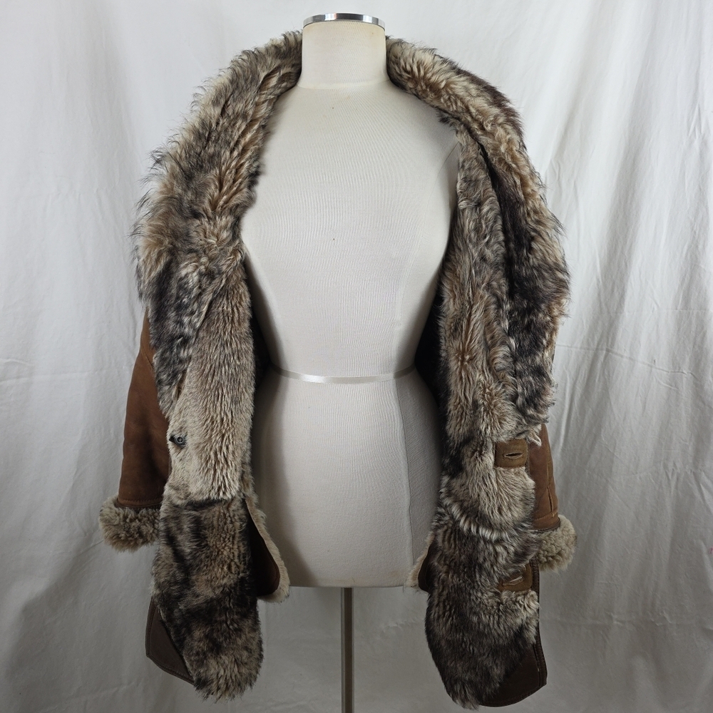 Vintage Brown Suede Penny Lane Bratz Womens Coat Jacket Faux Fur Large Teddy - Picture 8 of 16
